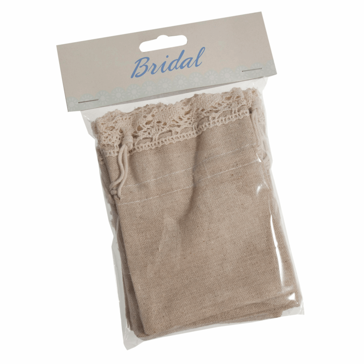 Cotton Wedding Favour Bag with Crochet Trim - Ivory (Pack of 5)