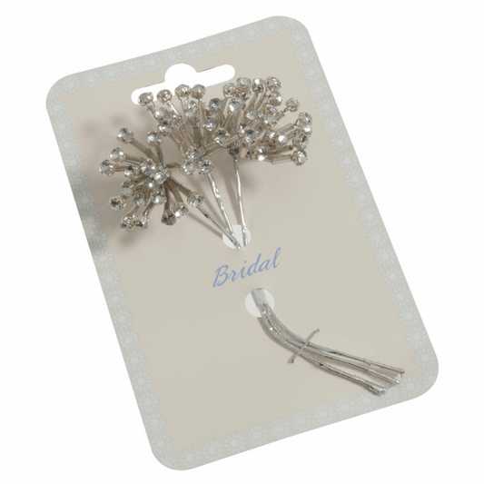 Silver Diamante Bugle Bead Pick Stems - 3mm (Pack of 3)