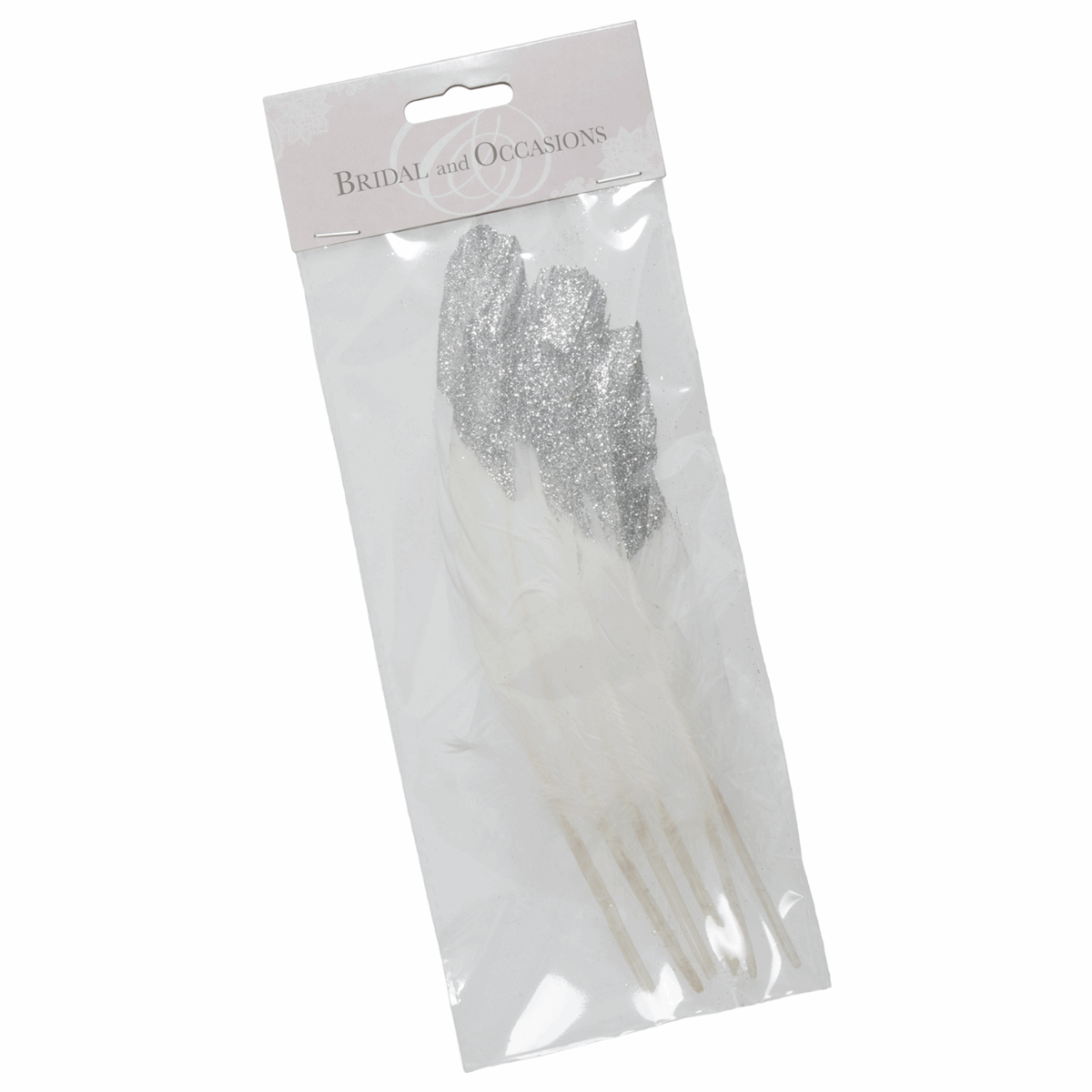 Half Silver Glitter-Dipped Feathers - 20cm (Pack of 6)