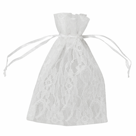 Lace Wedding Favour Bags - 15cm x 10cm White (Pack of 3)