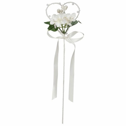 Bridesmaid/Flower Girl Floral Heart Wedding Wand with Ribbon Stem