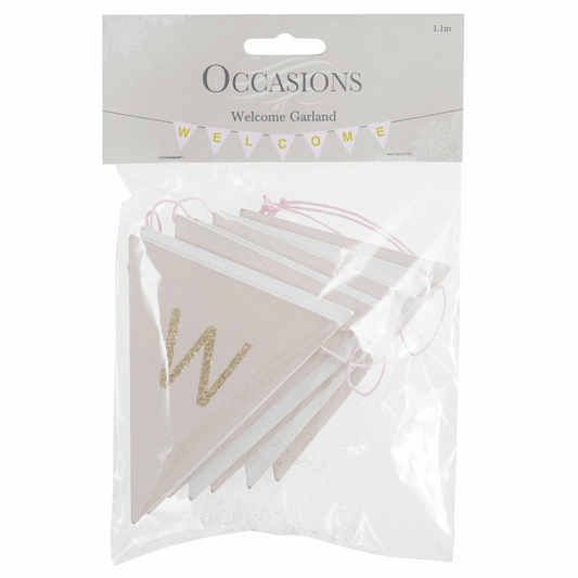 Welcome Bunting - Pink/White with Gold Glitter