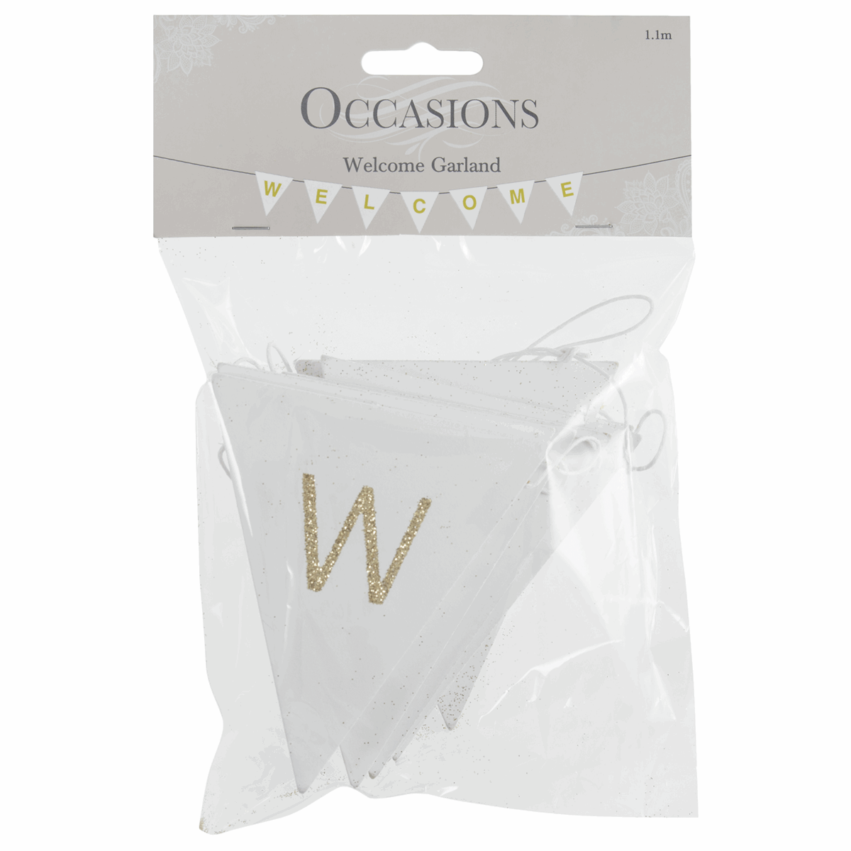 Welcome Bunting - White with Gold Glitter