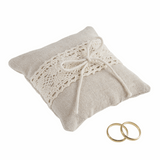 Linen & Lace Ring Cushion - 10cm x 10cm Ivory