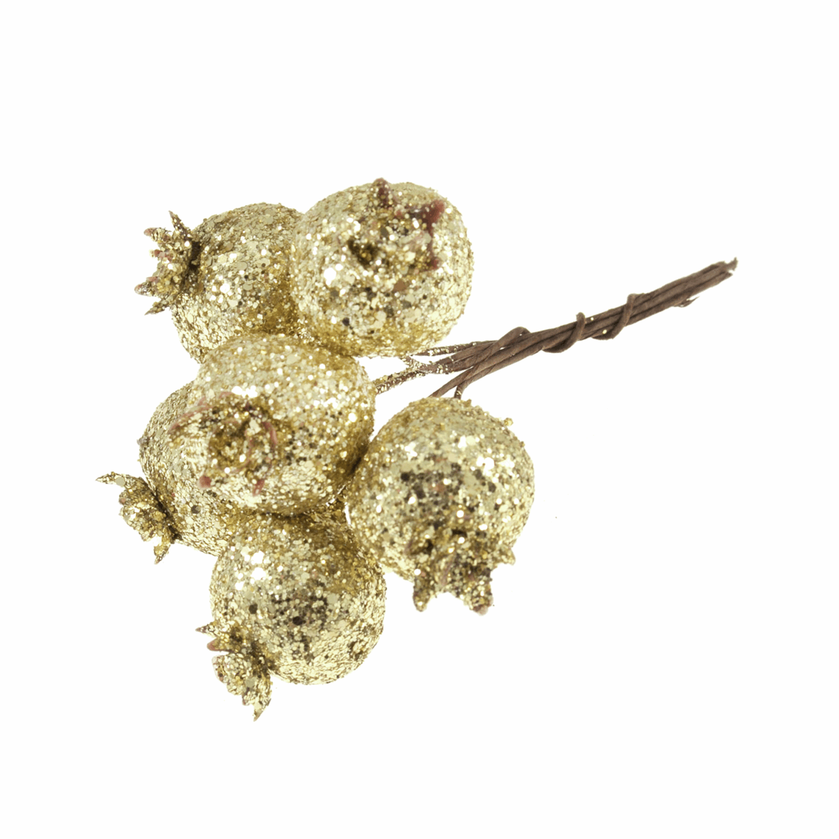 Gold Glitter Pomegranate Bunch on Wire (Pack of 12 Stems)