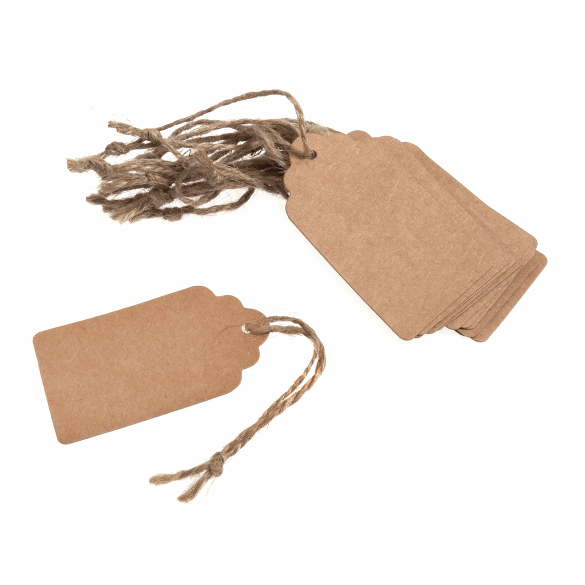 Kraft Scalloped Rectangle Tags - 3.9 x 7cm (Pack of 12)