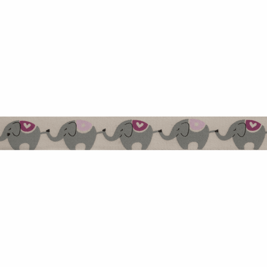 Bowtique Pink Elephants Grosgrain Ribbon - 5m x 15mm Roll