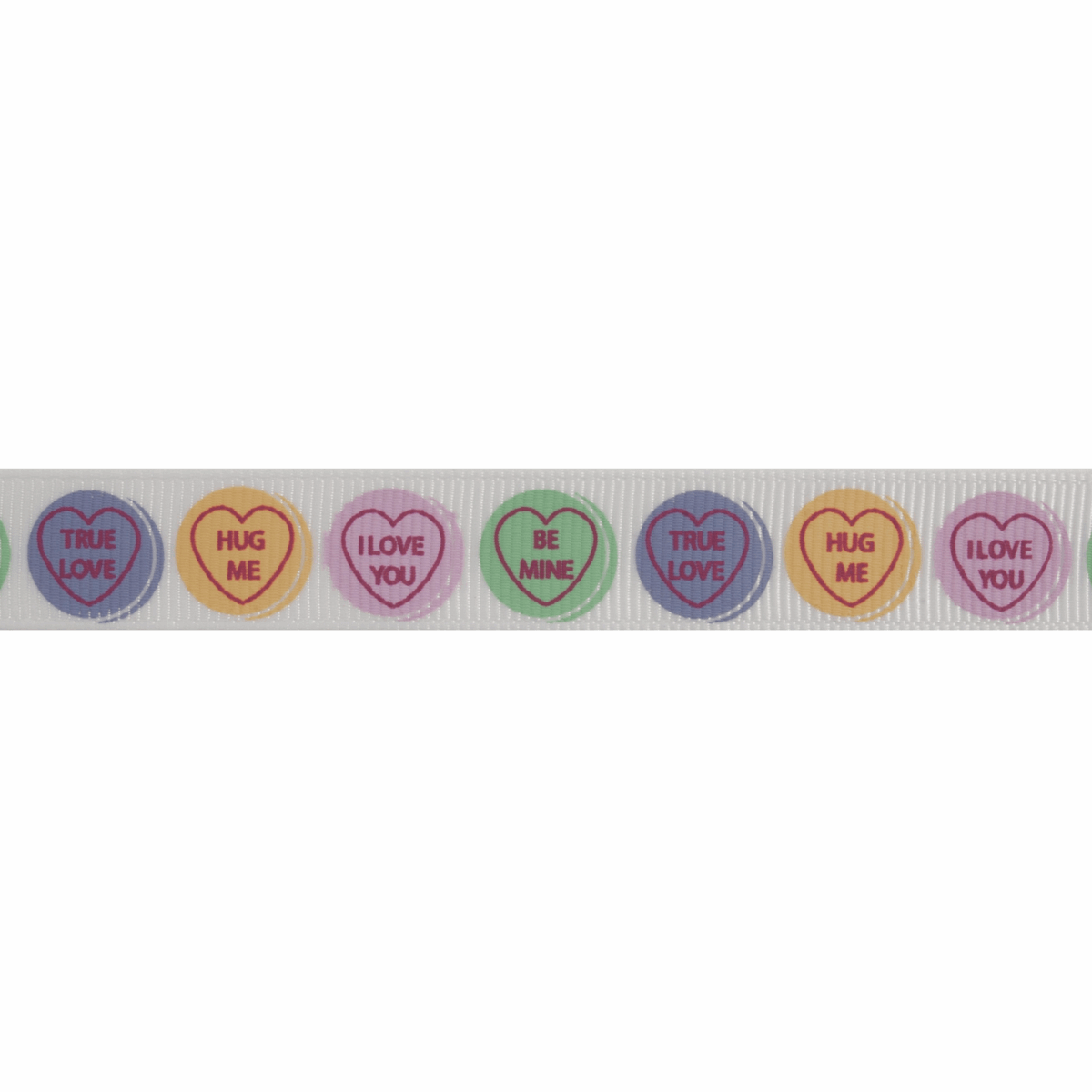 Bowtique Pastel Love Heart Sweets Grosgrain Ribbon - 5m x 15mm Roll