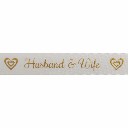 Bowtique Gold Husband and Wife Satin Ribbon - 5m x 15mm Roll
