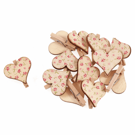 Trimits Wooden Floral Heart Pegs - Pack of 12
