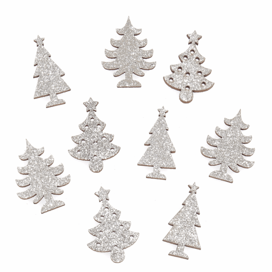 Trimits Craft Embellishments - Silver Glitter Trees (Pack of 9)