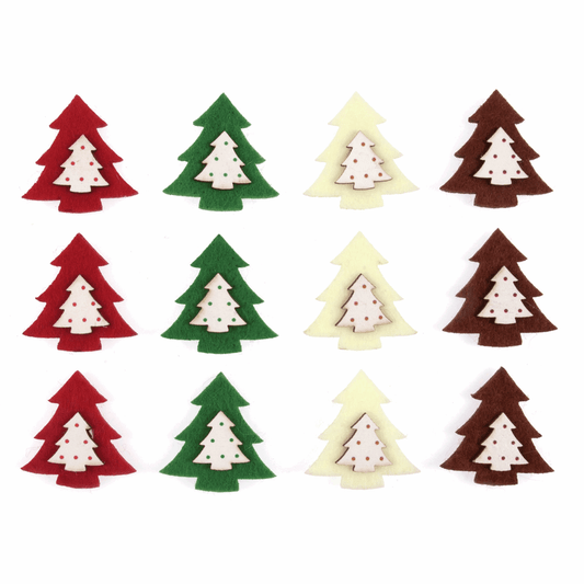 Trimits Craft Embellishments - Felt Christmas Tree Stickers (Pack of 12)