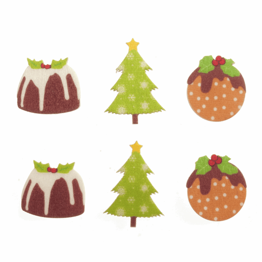 Trimits Craft Embellishments - Wooden Christmas Puds & Trees (Pack of 6)