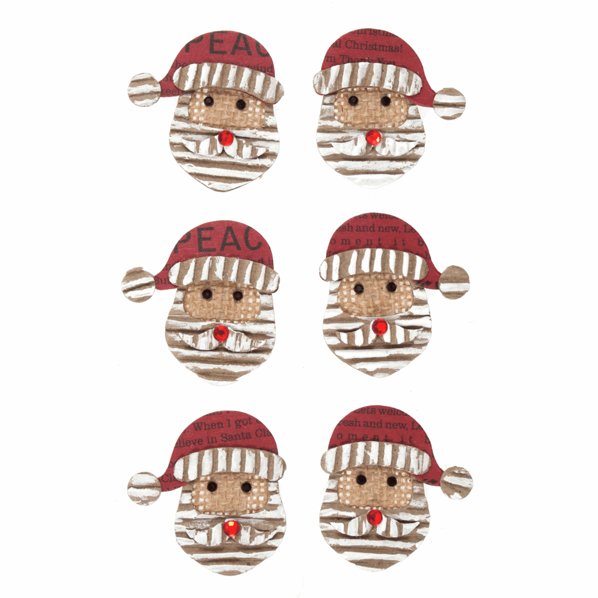 Trimits Craft Embellishments - Corrugated & Burlap Santas (Pack of 6)