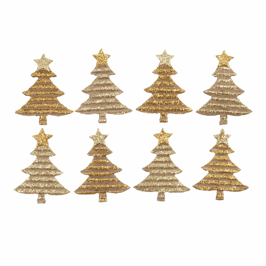 Trimits Craft Embellishments - Gold Glitter Christmas Trees (Pack of 8)