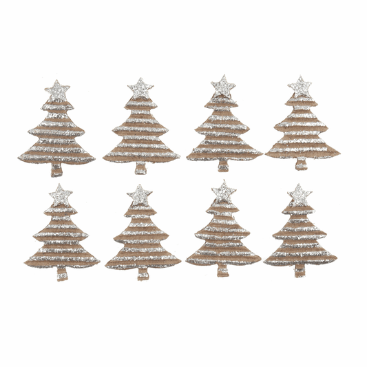 Trimits Craft Embellishments - Silver Glitter Christmas Trees (Pack of 8)