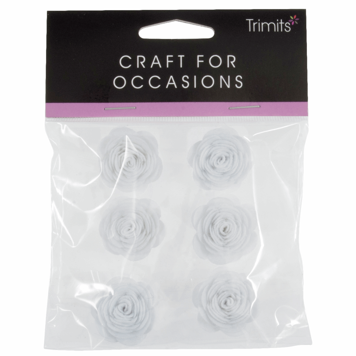 Trimits Stick On Open Rose - White (Pack of 6)