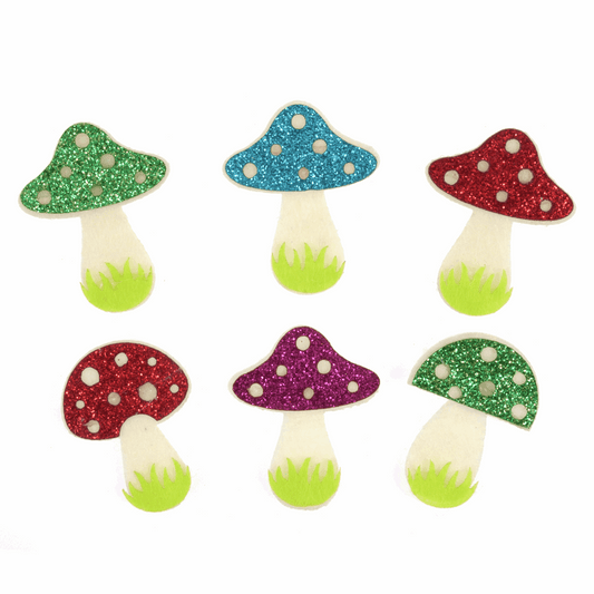 Trimits Craft Embellishments - Mushroom with Glitter (Pack of 6)