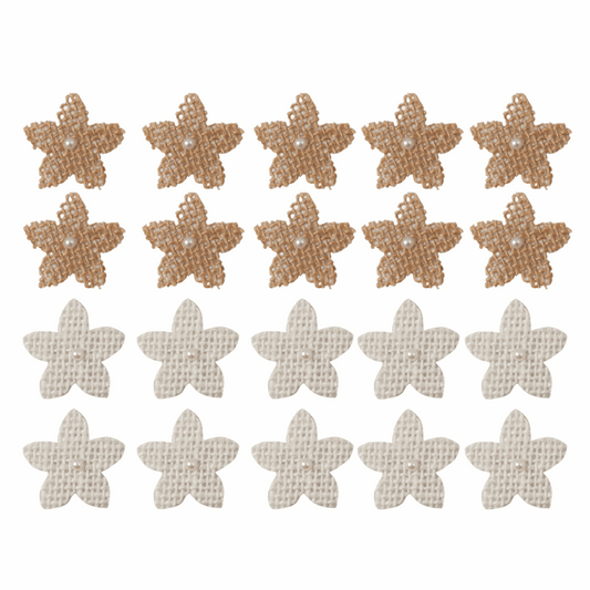 Trimits Craft Embellishments - Brown/White Hessian Flower with Pearl (Pack of 20)