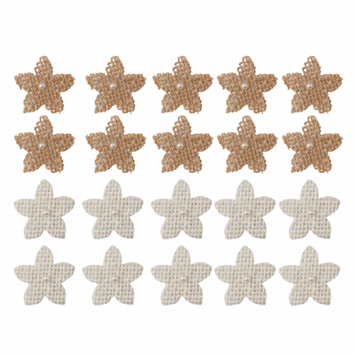 Trimits Craft Embellishments - Brown/White Hessian Flower with Pearl (Pack of 20)