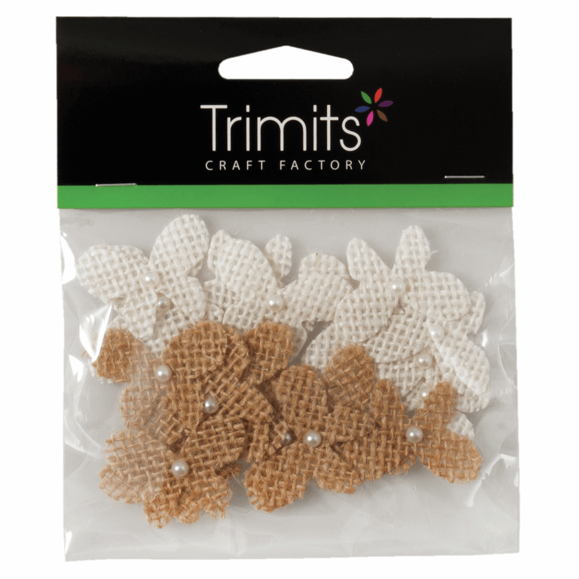 Trimits Craft Embellishments - Brown/White Hessian Butterfly with Pearl (Pack of 20)