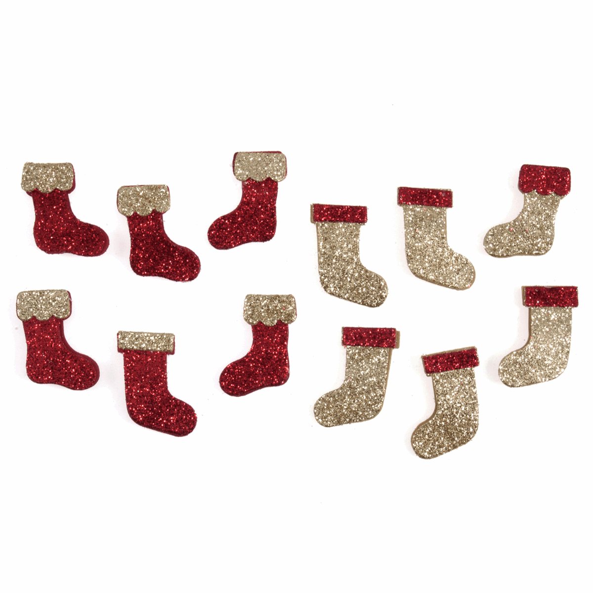 Trimits Craft Embellishments - Red/Gold Glitter Stockings (Pack of 12)