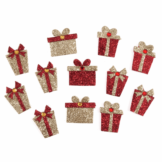Trimits Craft Embellishments - Red/Gold Glitter Presents (Pack of 12)