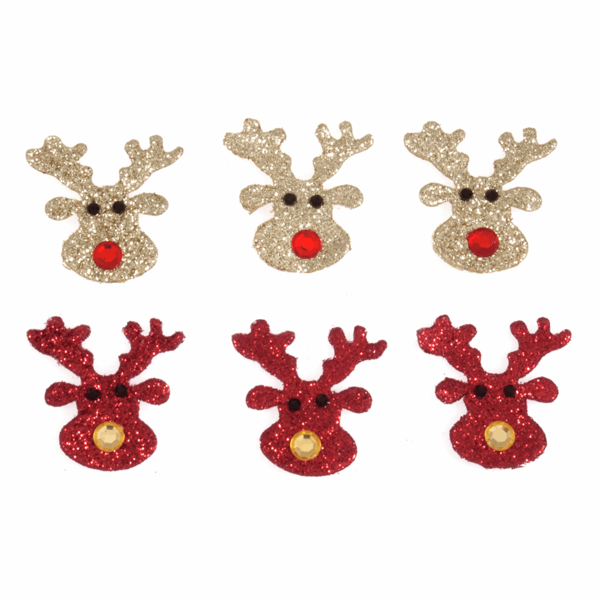 Trimits Craft Embellishments - Red/Gold Glitter Reindeers (Pack of 6)