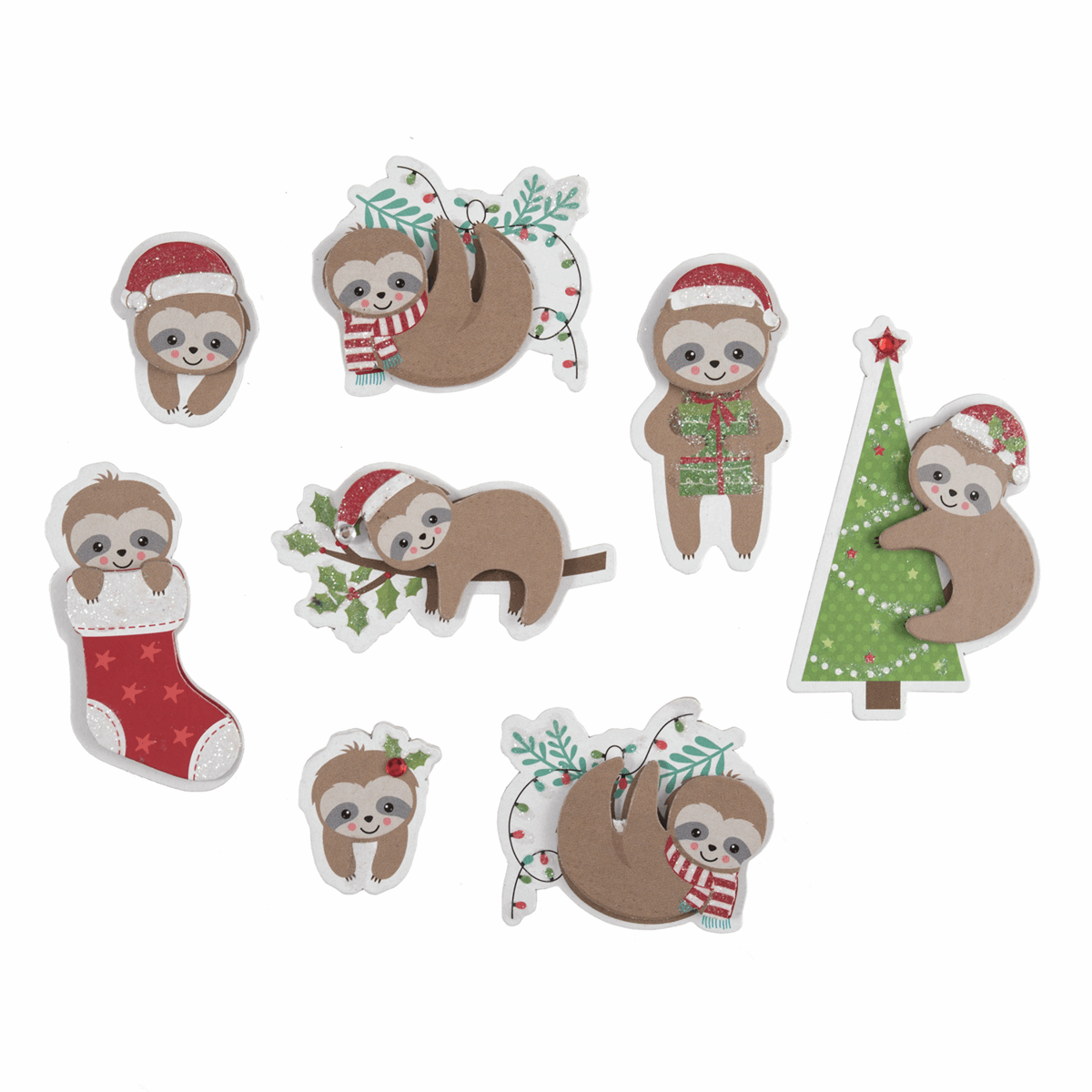 Trimits Craft Embellishments - Festive Sloths (Pack of 8)
