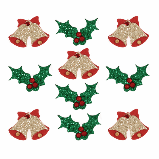 Trimits Craft Embellishments - Glitter Bells and Holly (Pack of 10)
