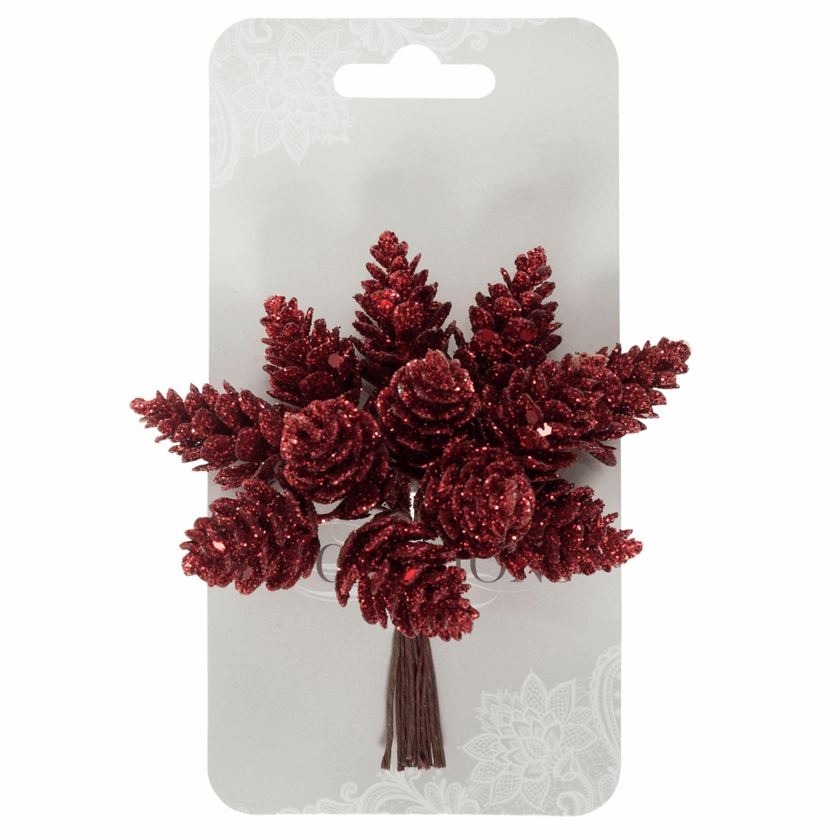 Red Glitter Pinecone Stems (Pack of 12 Stems)