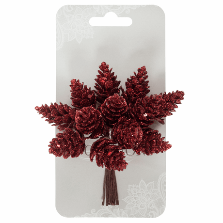 Red Glitter Pinecone Stems (Pack of 12 Stems)