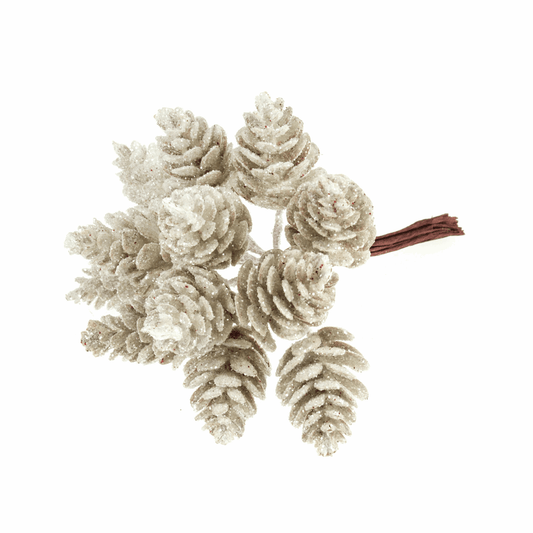 White Glitter Pinecone Stems (Pack of 12 Stems)
