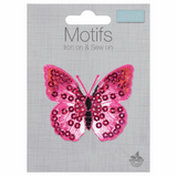 Iron-On/Sew On Motif Patch - Pink Sequin Butterfly