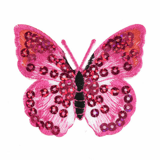 Iron-On/Sew On Motif Patch - Pink Sequin Butterfly