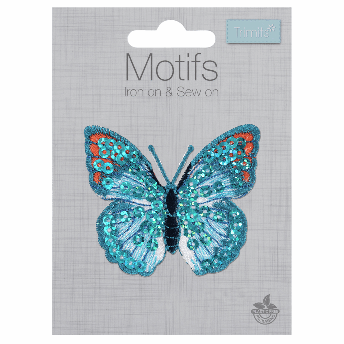 Iron-On/Sew On Motif Patch - Blue Sequin Butterfly