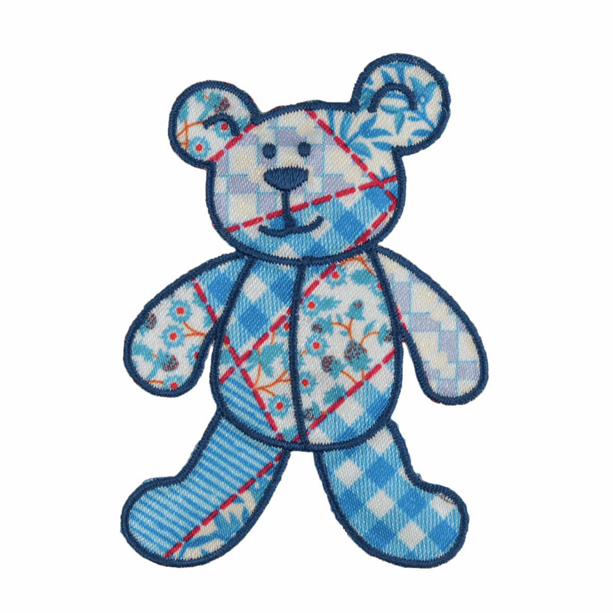 Iron-On/Sew On Motif Patch - Blue Patchwork Bear