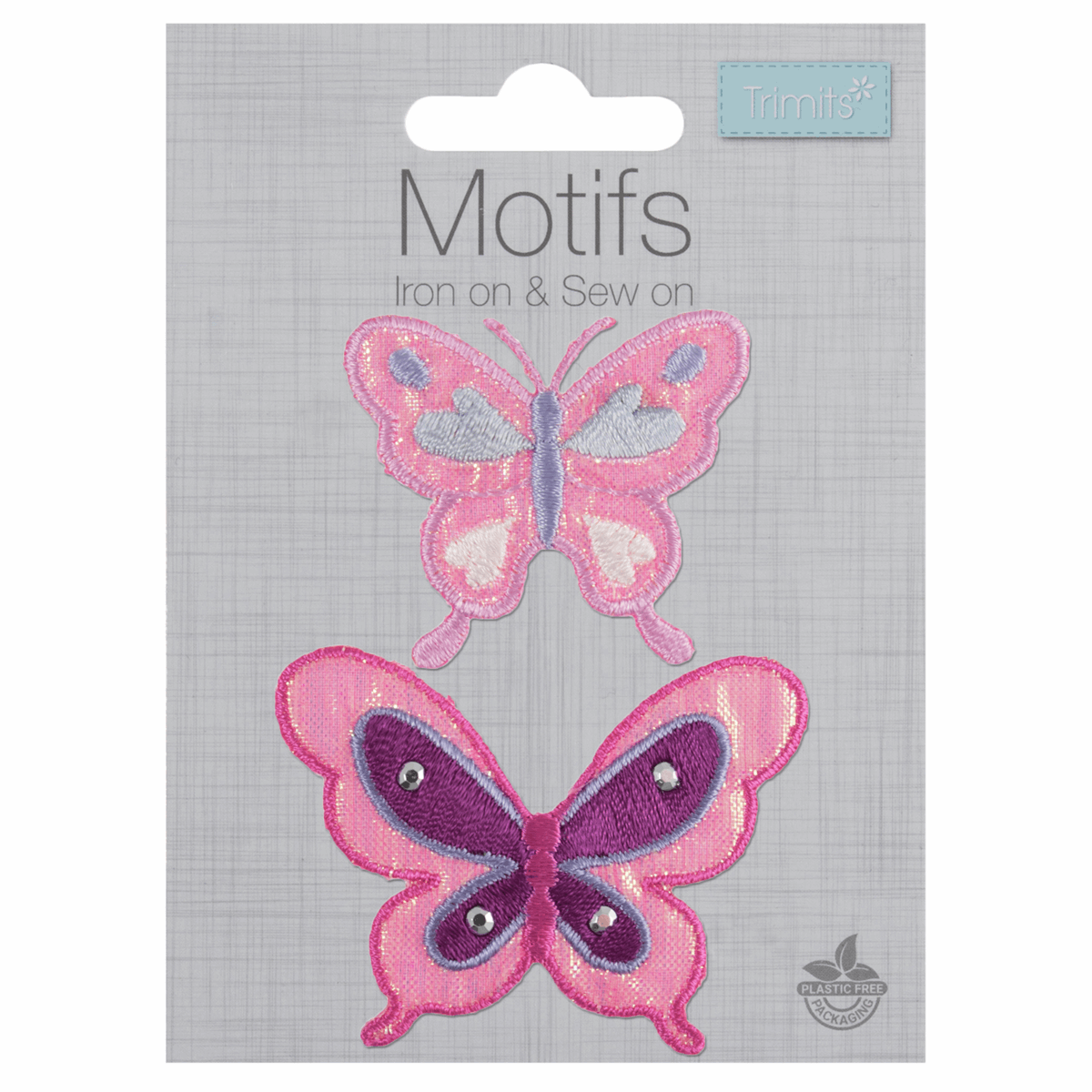 Iron-On/Sew On Motif Patch - Pink Big & Small Butterflies