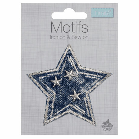 Iron-On/Sew On Motif Patch - Studded Denim Star