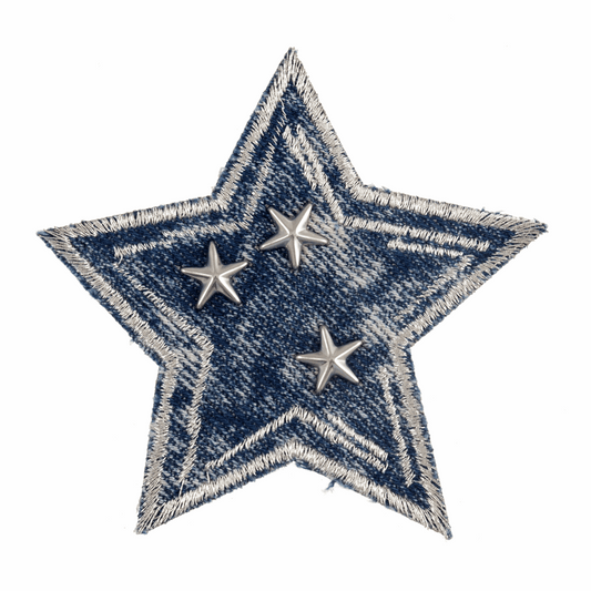 Iron-On/Sew On Motif Patch - Studded Denim Star