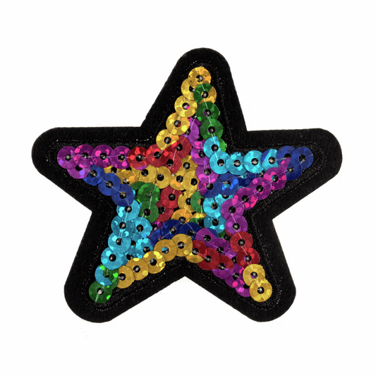 Iron-On/Sew On Motif Patch - Multi Coloured Sequin Star