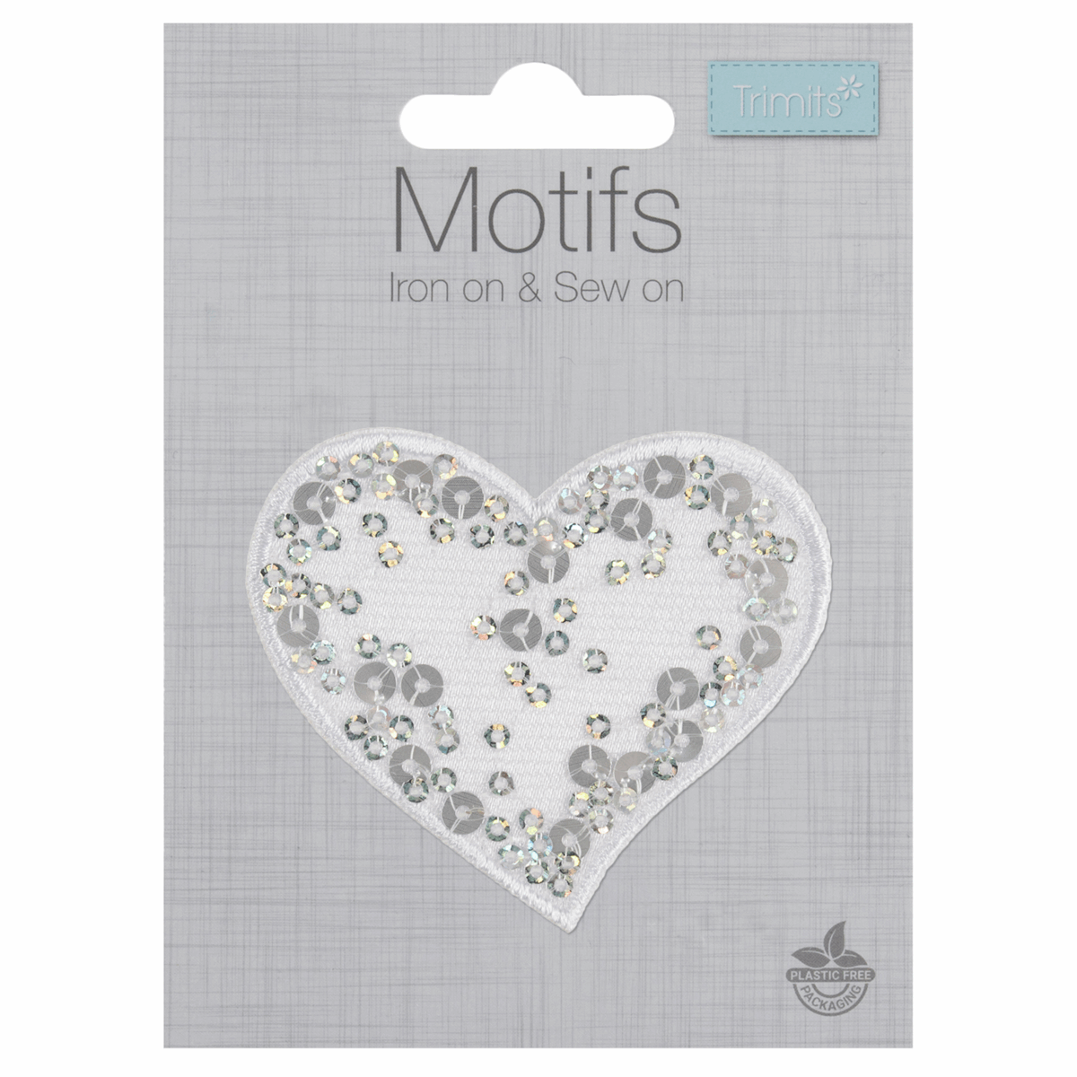 Iron-On/Sew On Motif Patch - White Sequin Heart