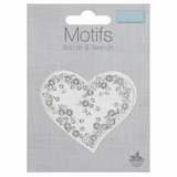 Iron-On/Sew On Motif Patch - White Sequin Heart