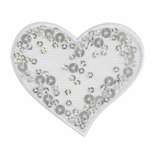 Iron-On/Sew On Motif Patch - White Sequin Heart