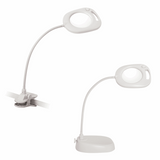 PURElite 3-in-1 Magnifying Floor, table and clip-on Lamp (2x magnification) - Mains or battery powered, 21 leds