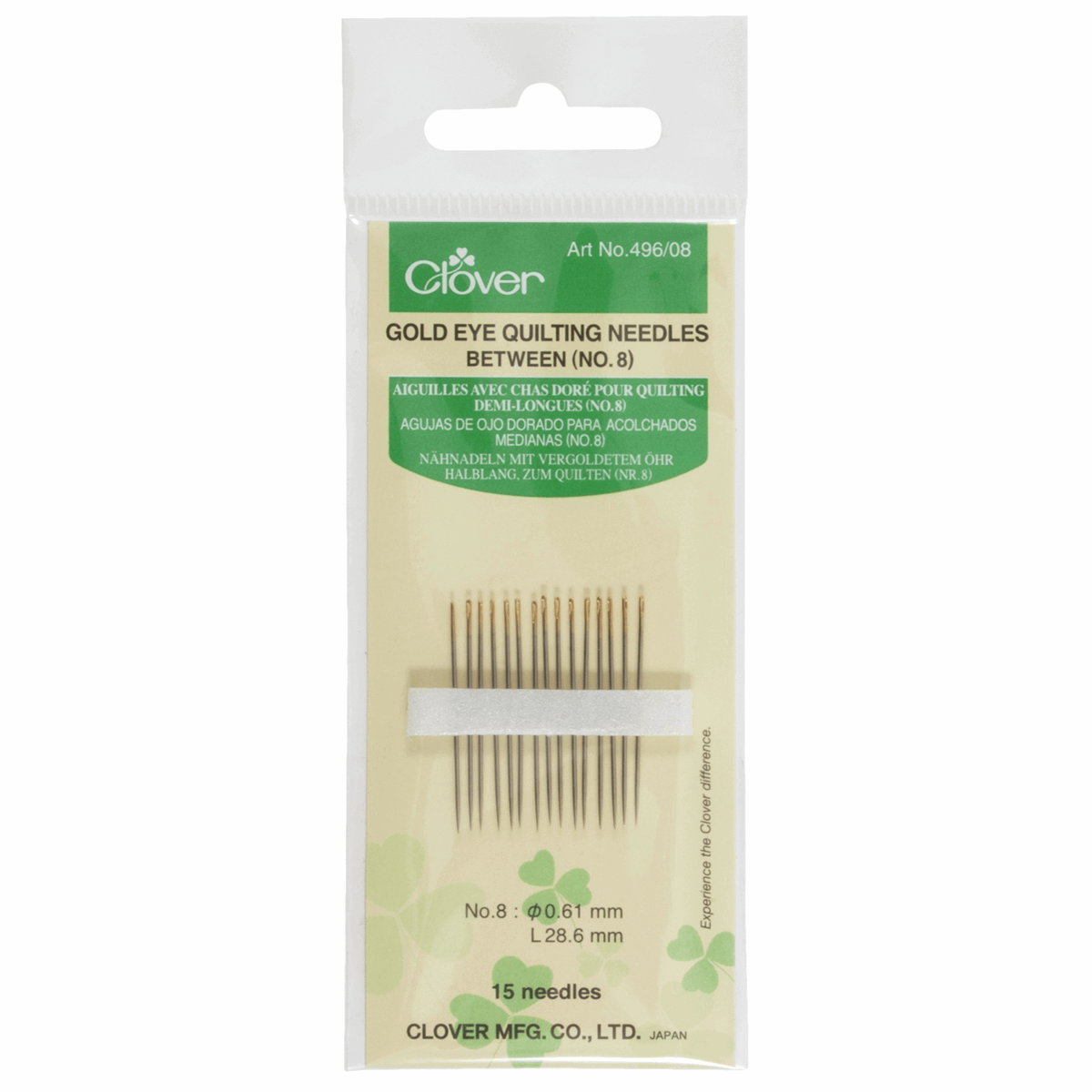 Clover Gold Eye Hand Quilting/Betweens Needles - Size No.8 (Pack of 15)