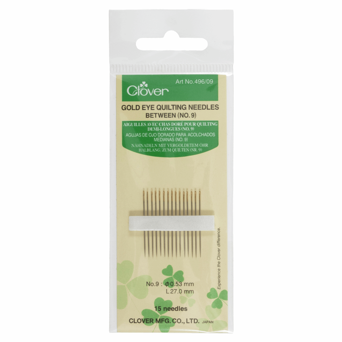 Clover Gold Eye Hand Quilting/Betweens Needles - Size No.9 (Pack of 15)