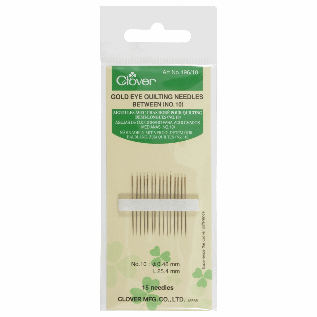 Clover Gold Eye Hand Quilting/Betweens Needles - Size No.10 (Pack of 15)