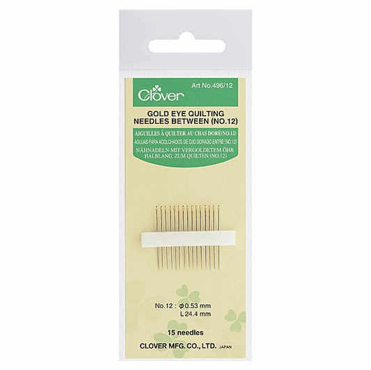 Clover Gold Eye Hand Quilting/Betweens Needles - Size No.12 (Pack of 15)
