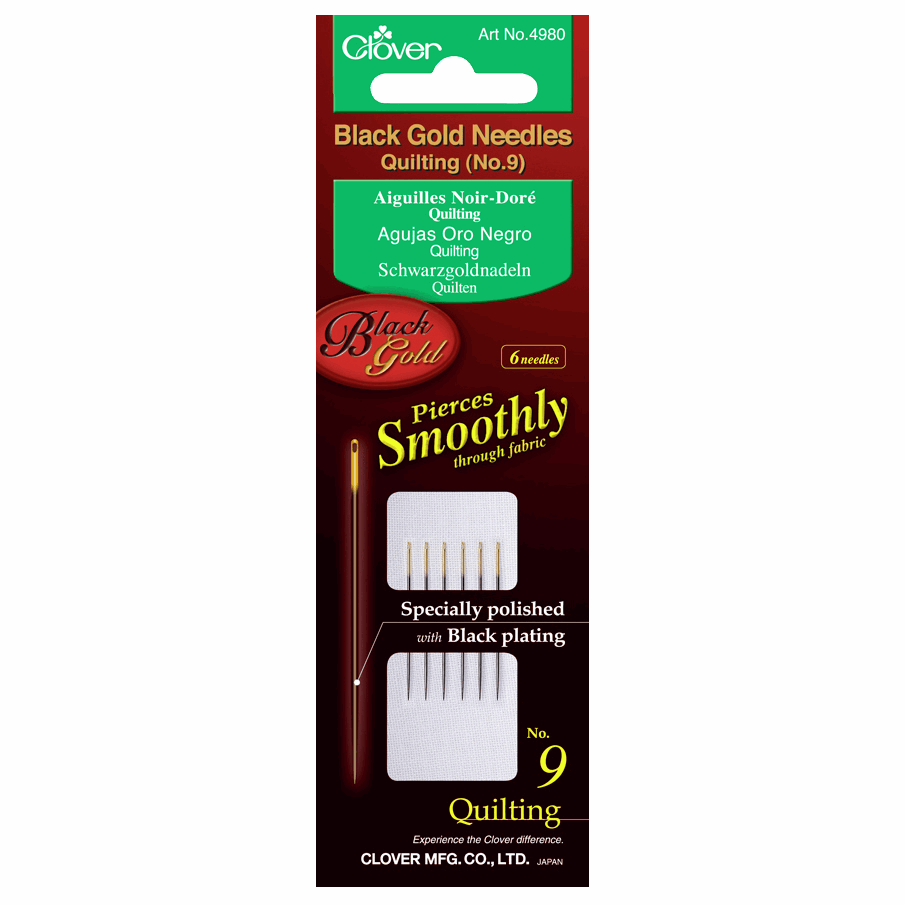 Clover Black/Gold Hand Sewing Quilting Needles - Size No. 9 (Pack of 6)